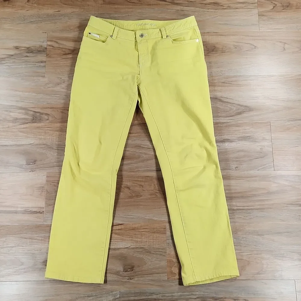 🔸️Michael Kors Yellow Studded Pocket Denim Jeans Size 8